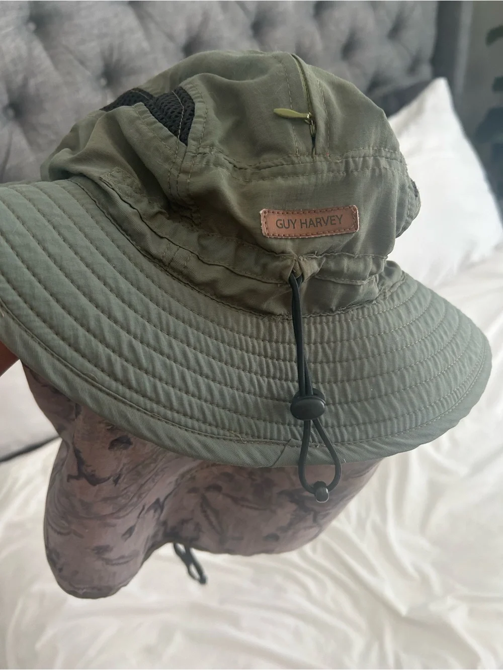 Guy Harvey Olive Green Mesh Sun Bucket Hat with Neck Flap